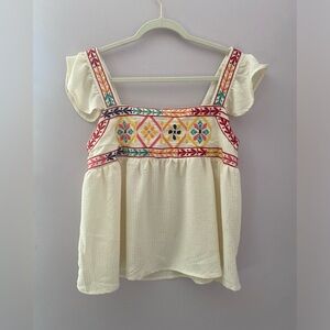 Embroidered Boho Flutter Sleeve Top